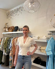 Mallorie Scalloped Knit Polo Ivory Top - Polo Simkhai