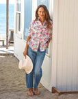 EIleen Relaxed Button Up Shirt Pink and Red with Blue Flowers Tops - Button Down Frank & Eileen