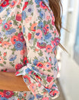 EIleen Relaxed Button Up Shirt Pink and Red with Blue Flowers Tops - Button Down Frank & Eileen