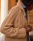Mini Cotswolds Cropped Cable Knit Cardigan Camel Sweater - Cardigans Frank & Eileen