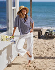 Patty Popover Short Sleeve Henley Yacht Stripe Tops - Tees Frank & Eileen