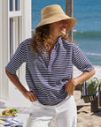 Patty Popover Short Sleeve Henley Yacht Stripe Tops - Tees Frank & Eileen