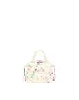 Small handbag with colorful floral pattern on a white background