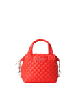 MZ Wallace Small Sutton Deluxe Bright Cherry Hobo & Shoulder in front a white background.