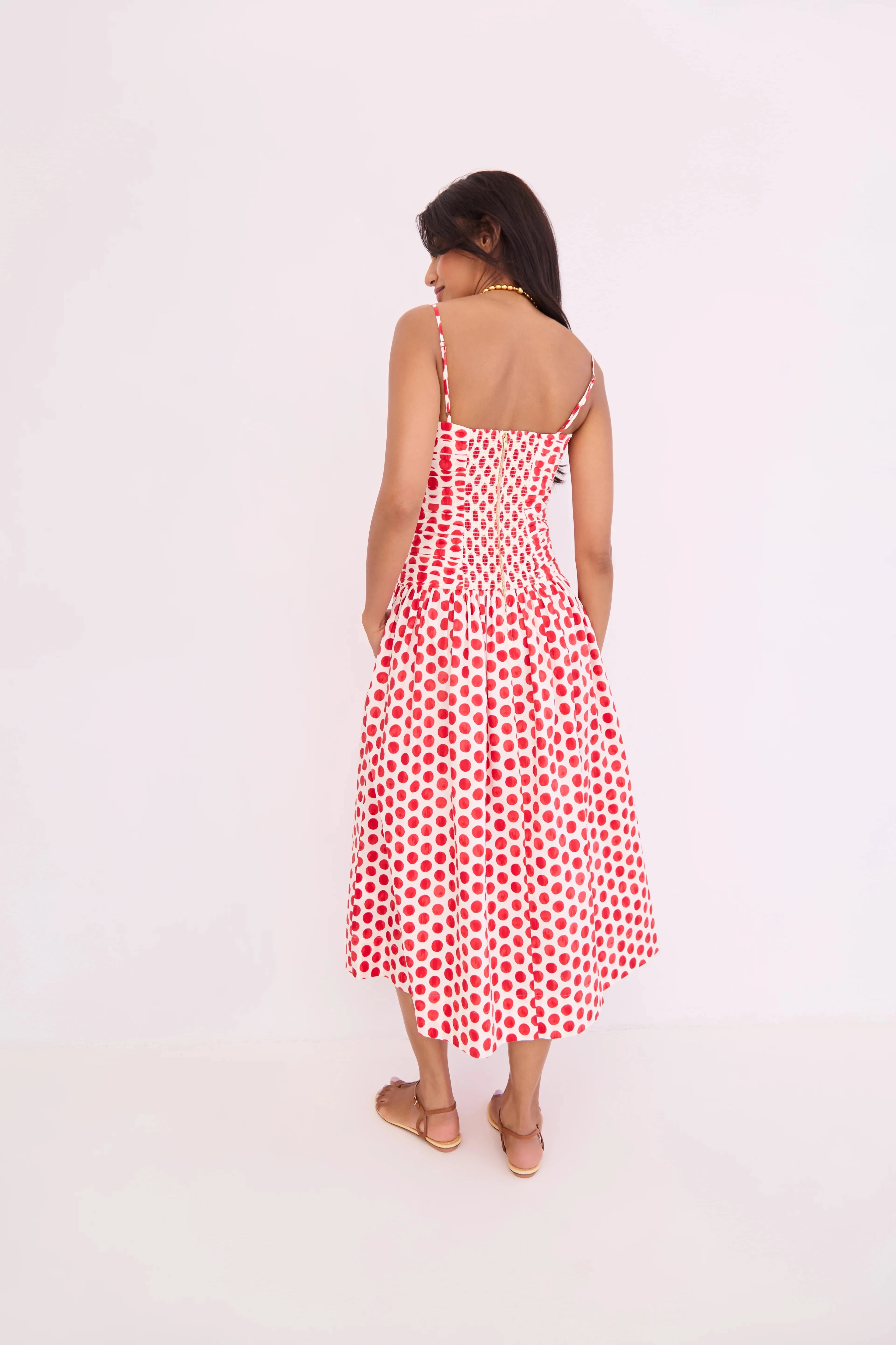 red dress with white spots Red And White Polka Dot Printed High Low Midi Dress AX Paris