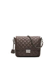 Quilted handbag with a chain detail on a white background
