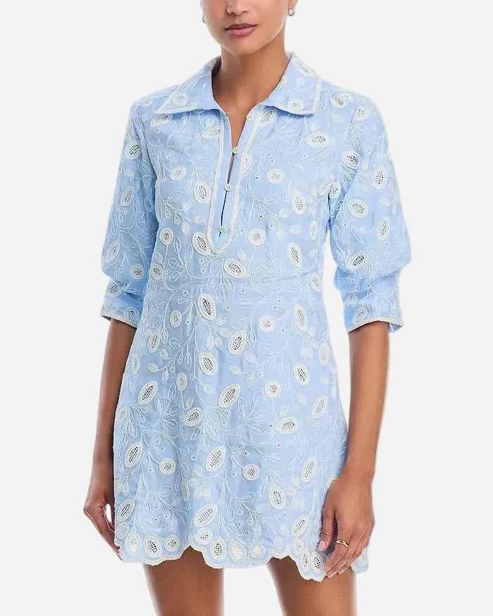 Freya Embroidered Linen Mini Dress Tidepool Peter Kate Freya Embroidered Linen Mini Dress Tidepool Peter Kate
