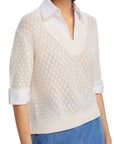 Esme Pointelle Knit Top Cream Sweater - V-Neck Tanya Taylor