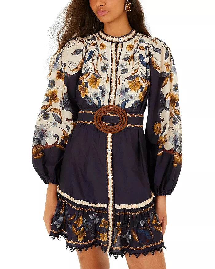 Golden Nature Belted Mini Dress Navy Blue – Peter Kate