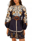 Golden Nature Belted Mini Dress Navy Blue Dresses - Midi Farm Rio