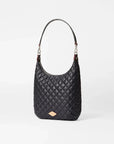 Back of MZ Wallace Crosby Sienna Black Hobo & Shoulder bag in front of white background