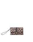 Leopard print clutch bag on a white background