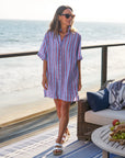 Rosemary Short Sleeve Dress Blue Red Textured Stripe