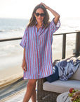 Rosemary Short Sleeve Dress Blue Red Textured Stripe