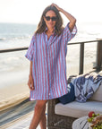 Rosemary Short Sleeve Dress Blue Red Textured Stripe Dresses - Short Frank & Eileen