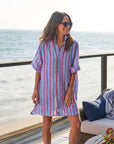 Rosemary Short Sleeve Dress Blue Red Textured Stripe
