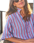 Rosemary Short Sleeve Dress Blue Red Textured Stripe