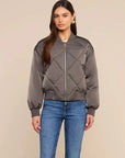 Violeta Reversible Puffer Grey Olive/Charcoal Herringbone L'Agence