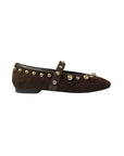 Studded Ballerina Kid Suede Marron Flats - Ballet Bibi Lou