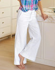 The Italian Wide Leg Chino Pant Performance Linen White Denim - Flare & Wide Leg Frank & Eileen