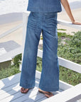 Madeline Patch Pocket Pull on Pant Distressed Indigo Denim - Flare & Wide Leg Frank & Eileen