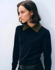 Cashmere Contrast Collar Sweater Deep Navy/Deep Olive Sweater - Polo White + Warren