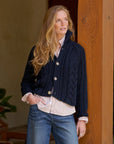 Mini Cotswolds Cropped Cable Knit Cardigan Marine
