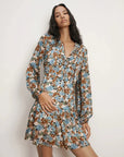 Nyjah Floral Long Sleeve Silk Minidress Lake Mist Multi Dresses - Short Veronica Beard