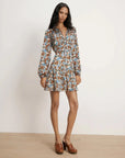 Nyjah Floral Long Sleeve Silk Minidress Lake Mist Multi Dresses - Short Veronica Beard
