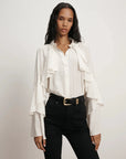 Demaris Ruffled Button-Down Blouse Dove Tops - Blouses Veronica Beard