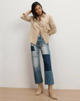 Ayton Merino-Cashmere Knit Top Oatmeal Tops - Button Down Veronica Beard