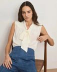 Magnolia Tie Neck Blouse Dove Off White Tops - Blouses Veronica Beard