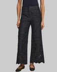 Osborne Wide Leg Eyelet Pant Indigo Denim - Flare & Wide Leg Veronica Beard