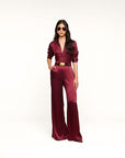 Pilar Silk Wide Leg Pant Merlot Red Pants - Trousers L'Agence