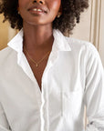 Barry Tailored Button Up Shirt White Tattered Wash Denim Tops - Button Down Frank & Eileen