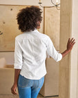 Barry Tailored Button Up Shirt White Tattered Wash Denim Tops - Button Down Frank & Eileen