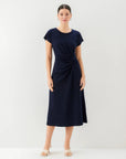 Aveline Side Twist Midi Dress Navy Dresses - Midi Fifteen Twenty