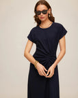 Aveline Side Twist Midi Dress Navy Dresses - Midi Fifteen Twenty
