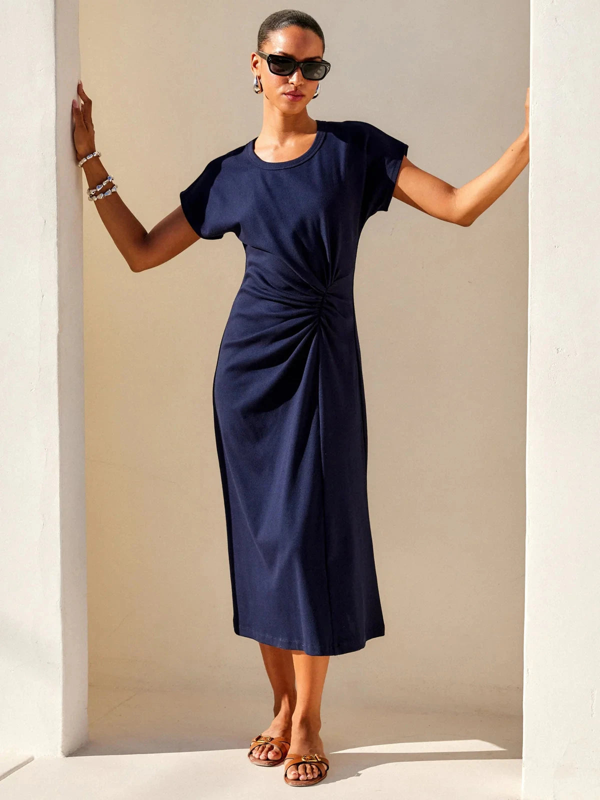 Aveline Side Twist Midi Dress Navy Peter Kate Aveline Side Twist Midi Dress Navy Peter Kate