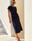 Aveline Side Twist Midi Dress Navy Dresses - Midi Fifteen Twenty
