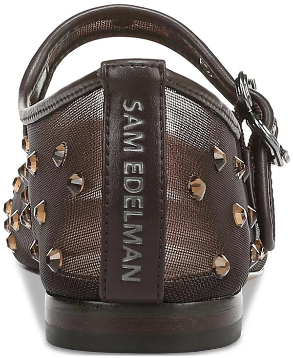 Michaela Mary Jane Flat Shine Brown Mesh – Peter Kate