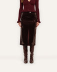 Makena Sequin Pencil Skirt Dark Espresso Skirts - Midi L'Agence