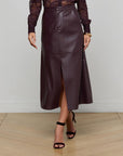 Robin Vegan Leather Midi Skirt Dark Malbec Skirts - Midi L'Agence