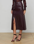 Robin Vegan Leather Midi Skirt Dark Malbec Skirts - Midi L'Agence
