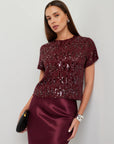 Stacey Sequin Top Merlot