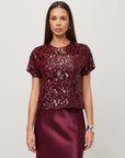 Stacey Sequin Top Merlot Tops - Blouses Fifteen Twenty