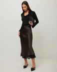 Mia Lace Trim Bias Midi Skirt Espresso Skirts - Midi Fifteen Twenty