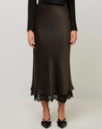 Mia Lace Trim Bias Midi Skirt Espresso Skirts - Midi Fifteen Twenty