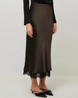 Mia Lace Trim Bias Midi Skirt Espresso Skirts - Midi Fifteen Twenty