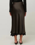 Mia Lace Trim Bias Midi Skirt Espresso Skirts - Midi Fifteen Twenty